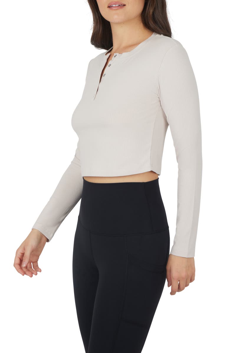 YOGALICIOUS Valentina Heavenly Rib Henley, Alternate, color, Mist Sand