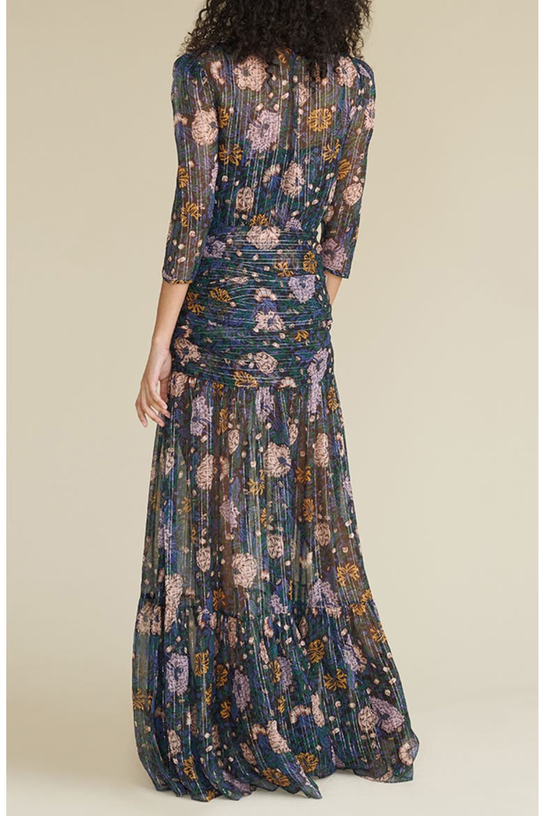 Milja Floral Metallic Thread Silk Blend Dress, Alternate, color, BLACK MULTI