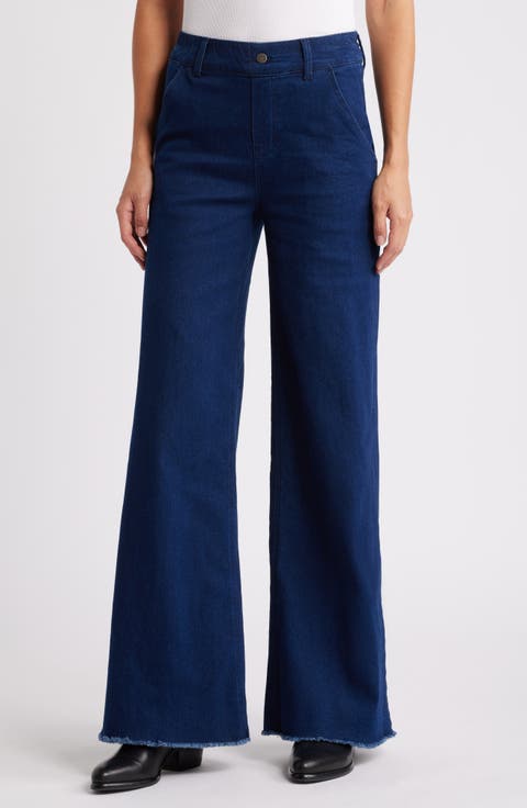 Raw Hem Wide Leg Pull-On Denim Pants