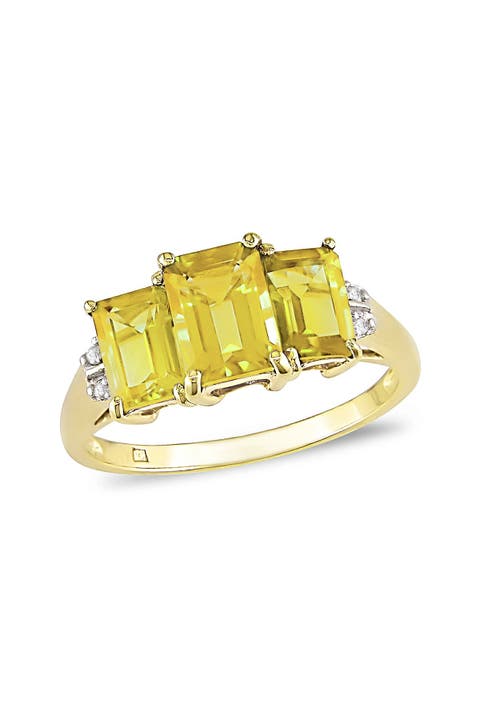 Triple Citrine Baguette & Diamond Ring