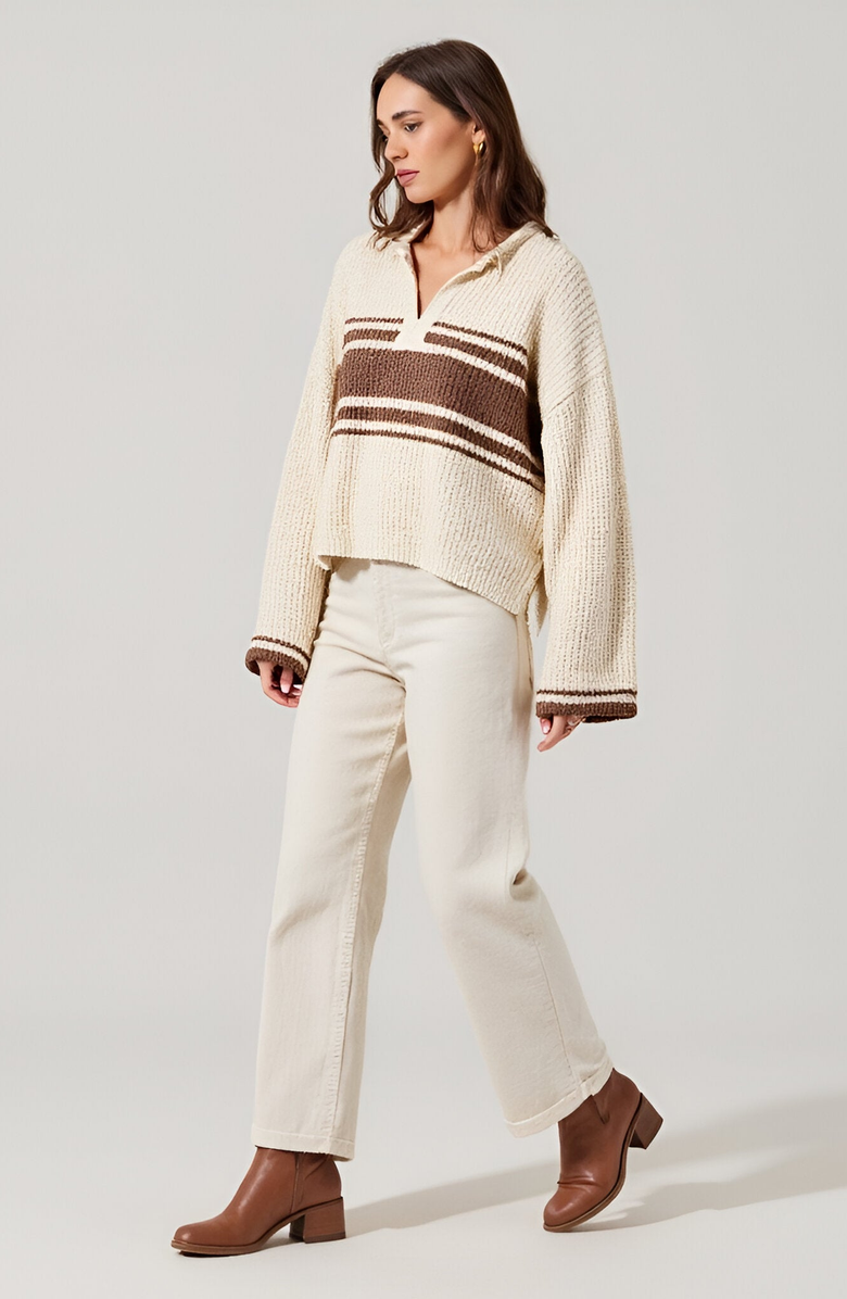 Modenaire Loose Fit Slouchy Cropped Knit Sweater with Solid Patch Front and Back, Alternate, color, 