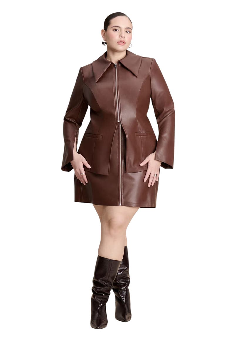 Faux Leather Mini Skirt, Alternate, color, CHOCOLATE FONDANT