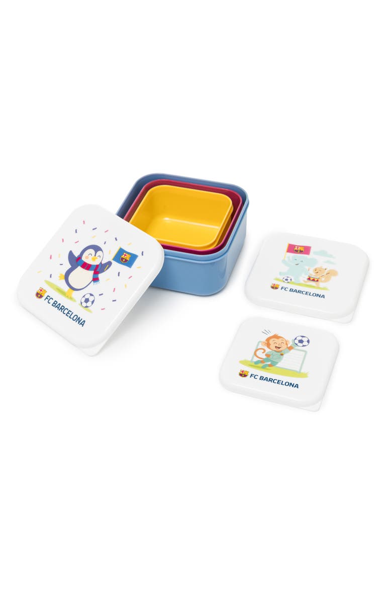 MinilandBarcelona 3 Piece Snackbox Set for Little Soccer Fans, Alternate, color, Blue-Green Multi