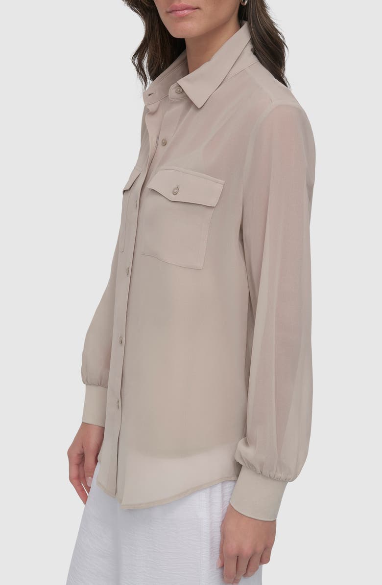 DKNY Chiffon Button-Up Shirt, Alternate, color, Pebble