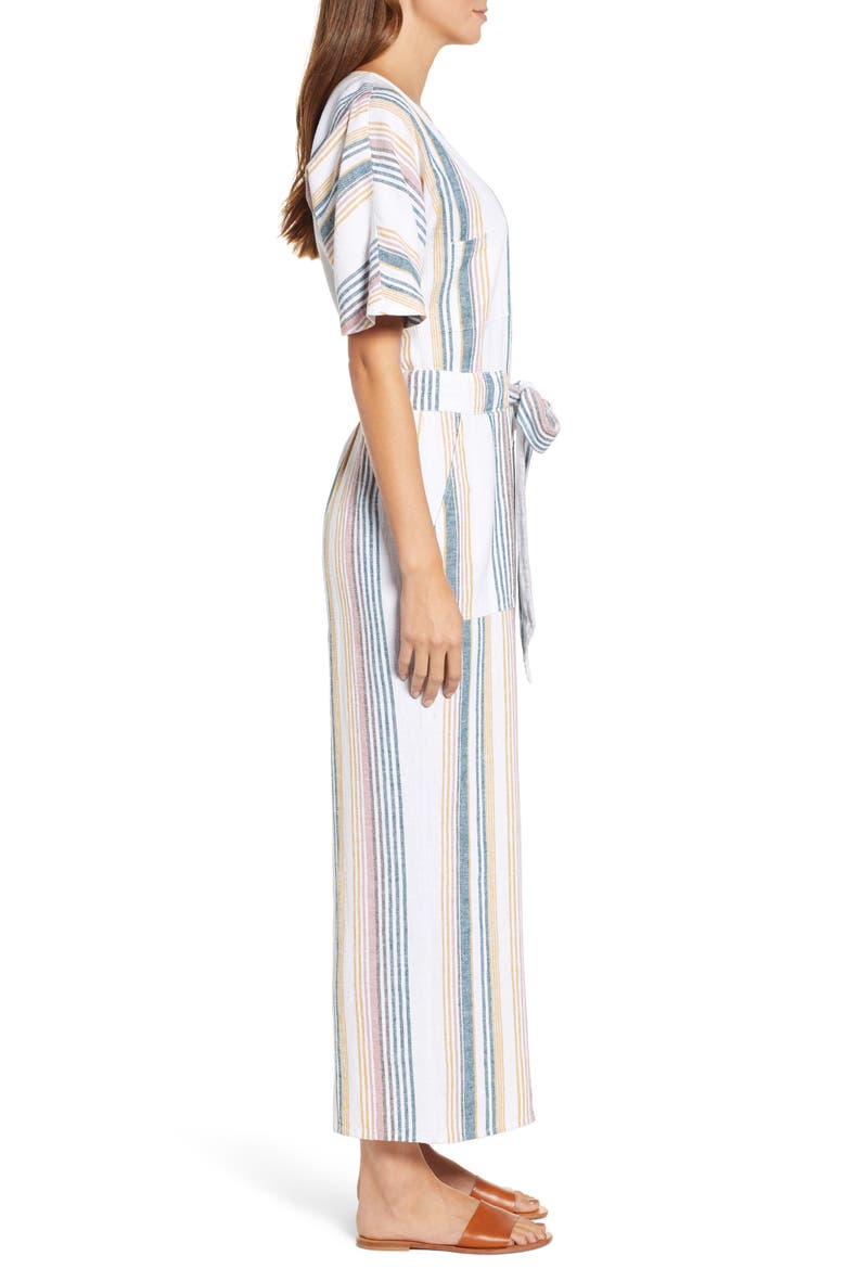 Linen Blend Jumpsuit, Alternate, color, IVORY MULTI STRIPE