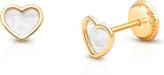 Tiny Blessings 14K Gold Genuine Love Mother of Pearl Heart Stud Screw Back Earrings