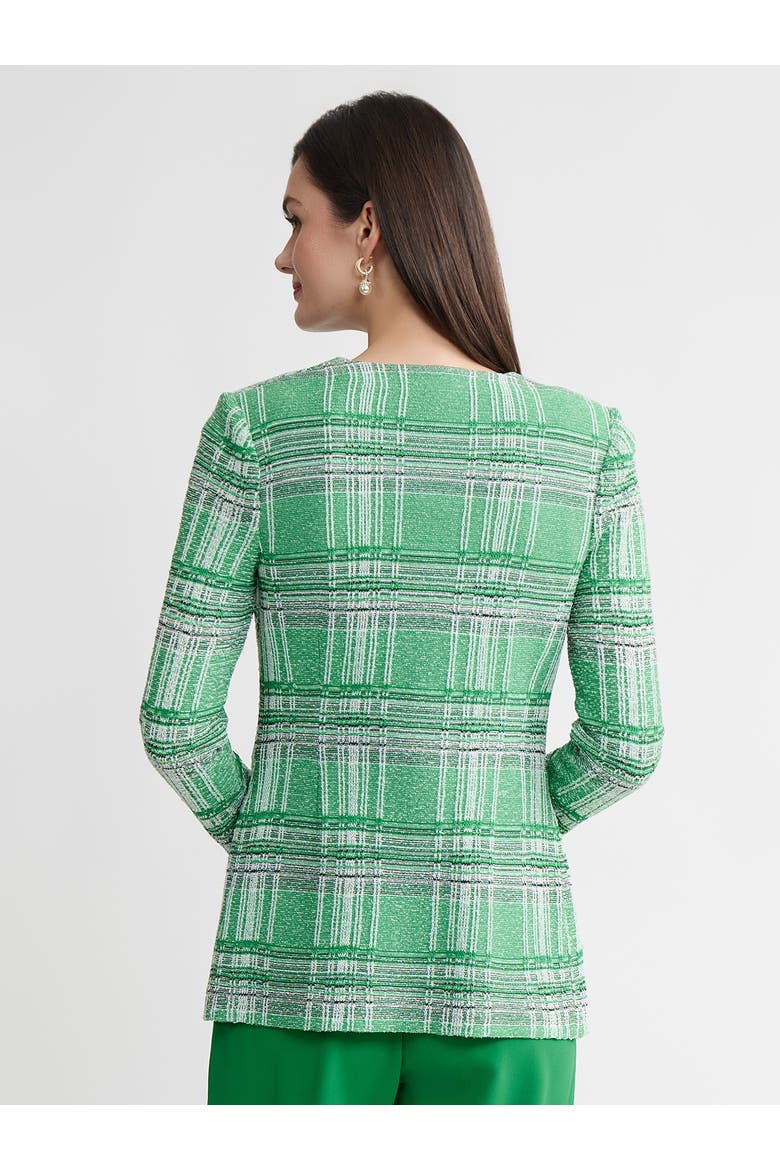 Tailored Crochet Trim Plaid Knit Jacket, Alternate, color, Clover Field/New Ivory/Black
