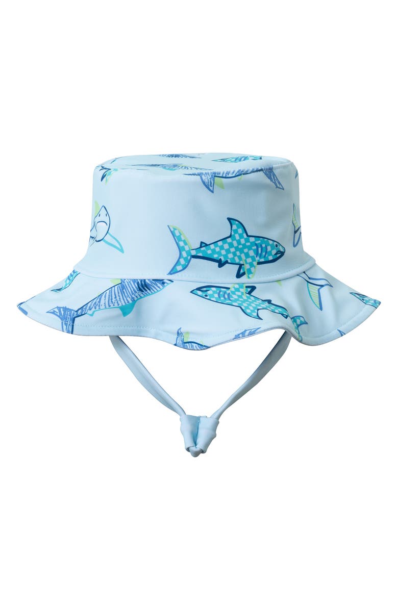 Andy & Evan Long Sleeve One-Piece Swimsuit & Sun Hat, Alternate, color, Aqua Shark