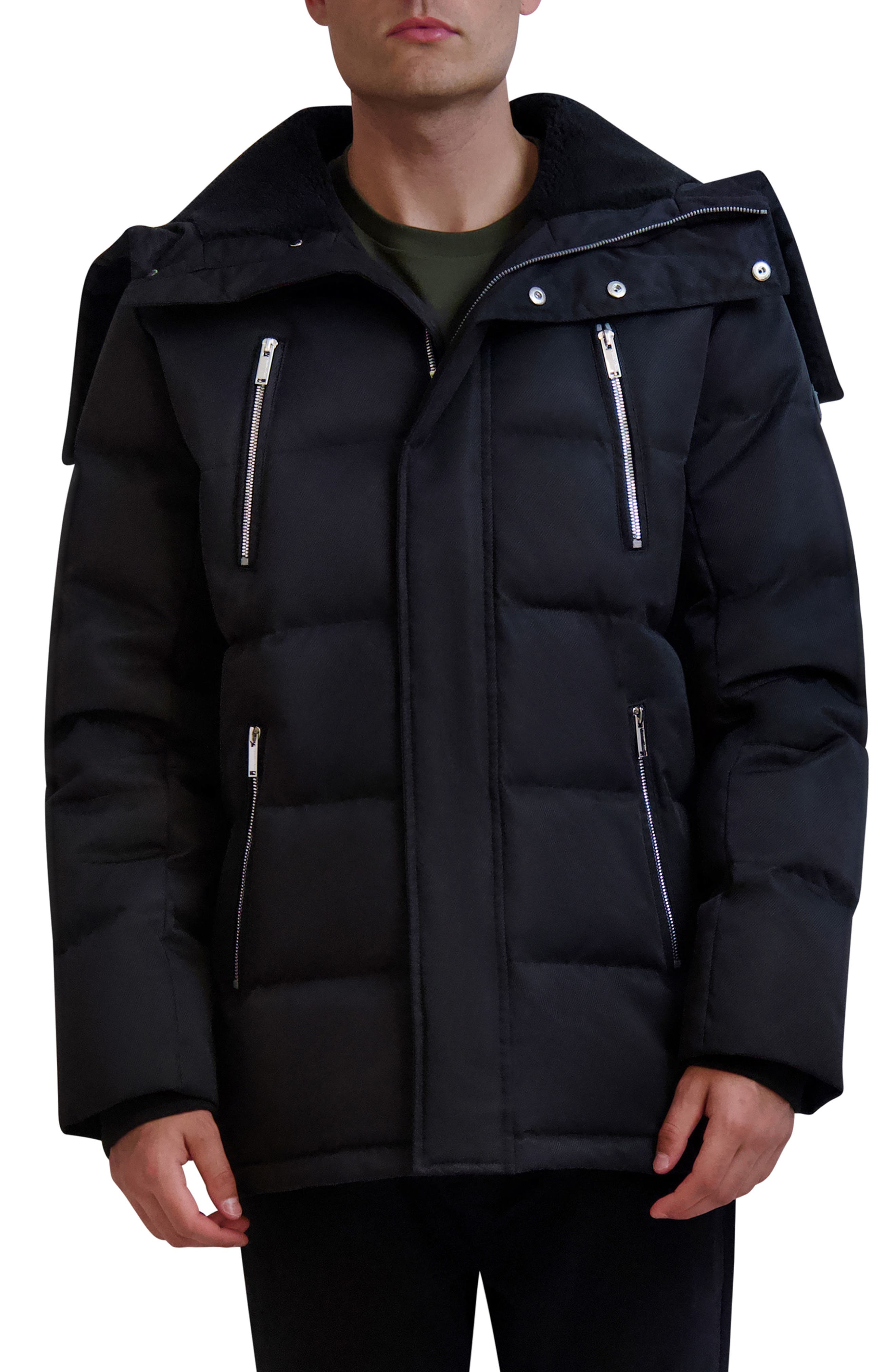 KARL LAGERFELD PARIS Faux Fur Lined Down & Feather Fill Quilted Jacket