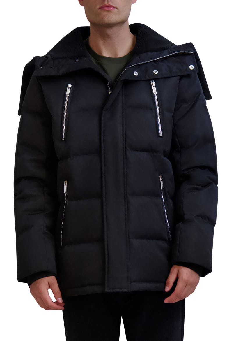 Faux Fur Lined Down & Feather Fill Quilted Jacket, Main, color, BLACK