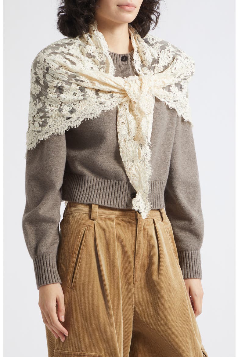 Kirra Lace Cardigan with Scarf, Alternate, color, TAUPE