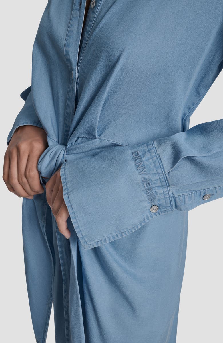DKNY Jeans Tie Waist Long Sleeve Maxi Shirtdress, Alternate, color, Chambray