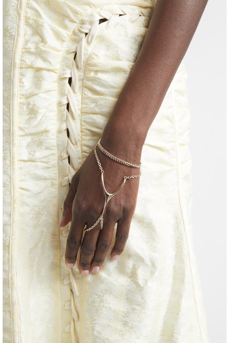 Wishbone Hand Chain Bracelet, Alternate, color, PALE GOLD