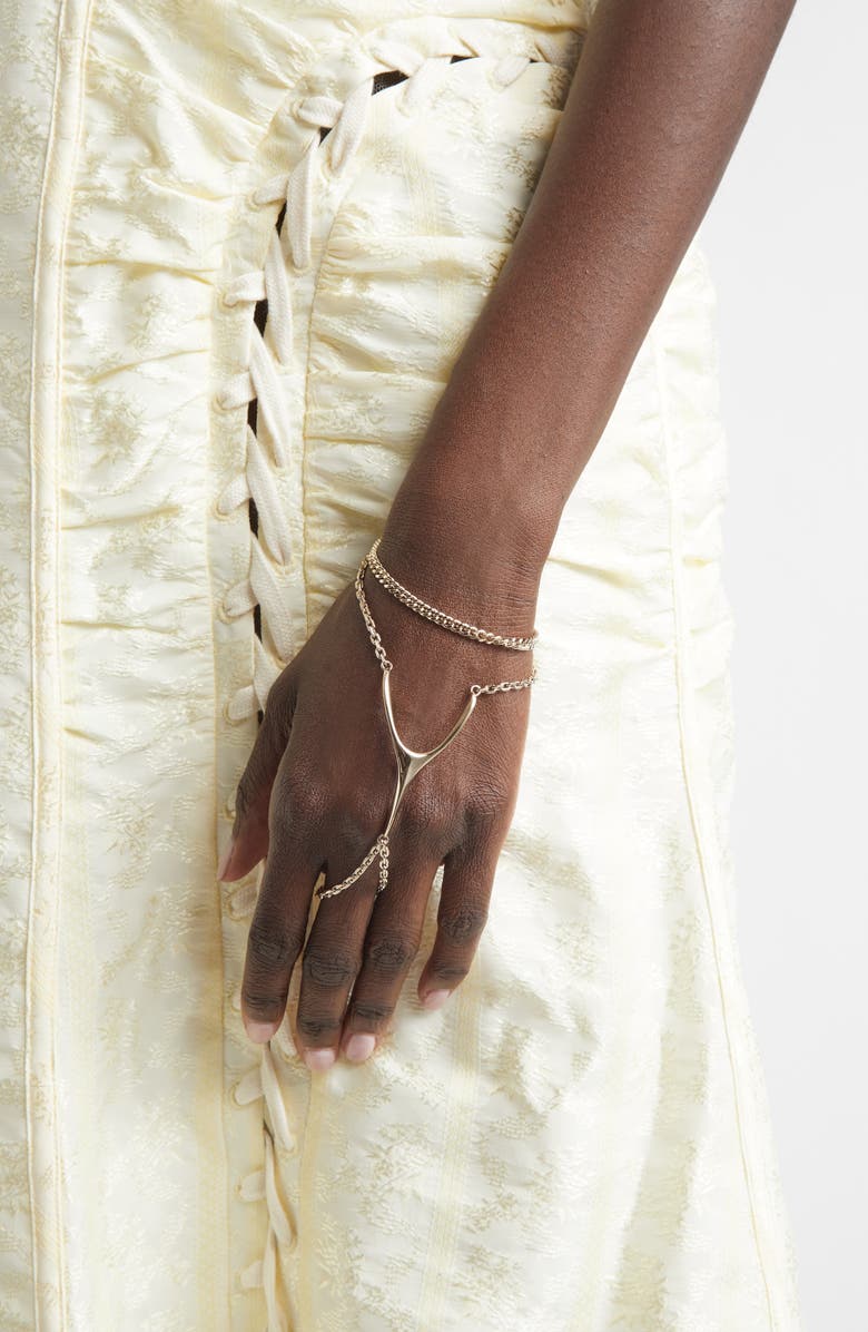 McQueen Wishbone Hand Chain Bracelet, Alternate, color, Pale Gold