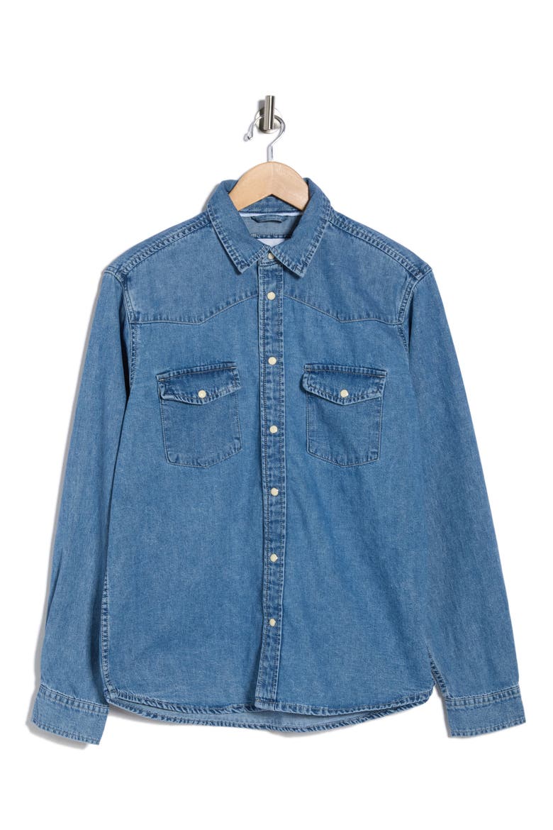 Long Sleeve Snap Front Denim Shirt, Alternate, color, BLUE
