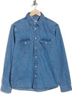 DENIM AND FLOWER Long Sleeve Snap Front Denim Shirt