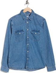 DENIM AND FLOWER Long Sleeve Snap Front Denim Shirt