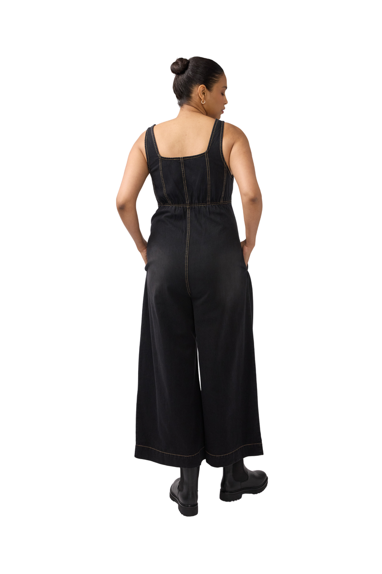 Zip Front Drapey Denim Maternity Jumpsuit, Alternate, color, Black Wash