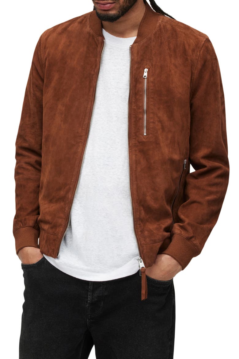 Kemble Suede Bomber Jacket, Main, color, AGED WALNUT BROWN