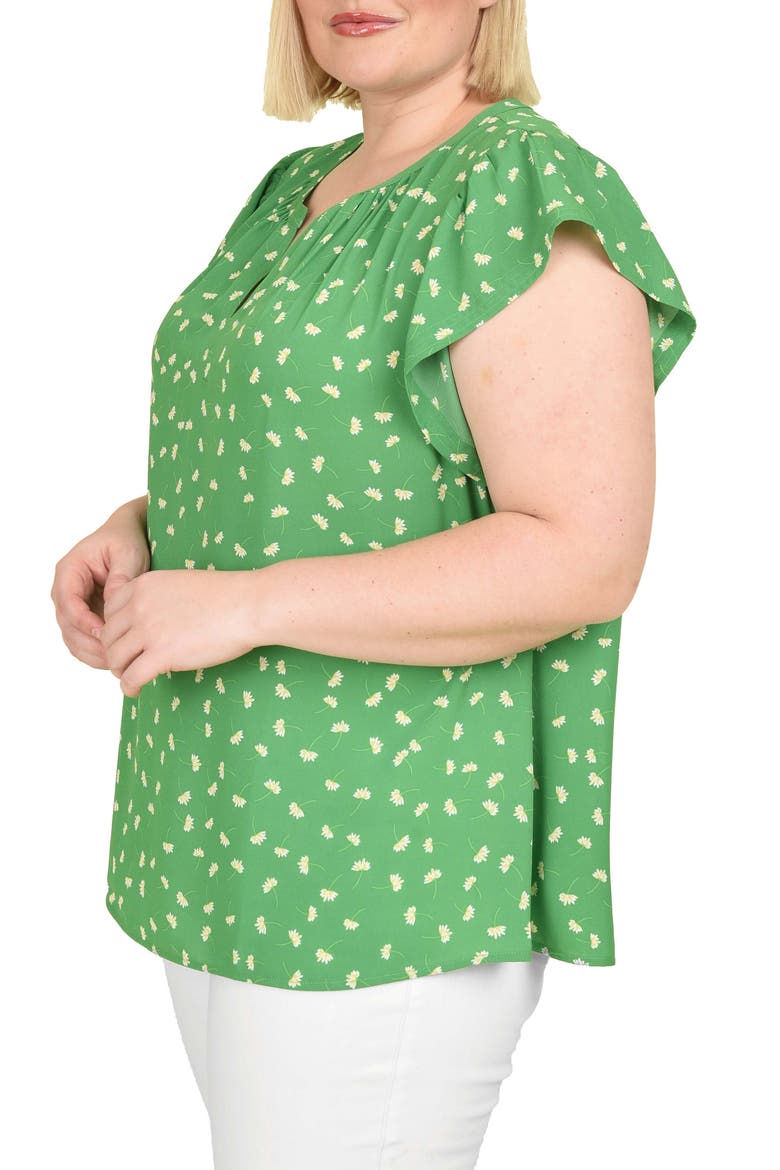 Floral Split Neck Top, Alternate, color, M049 GREEN