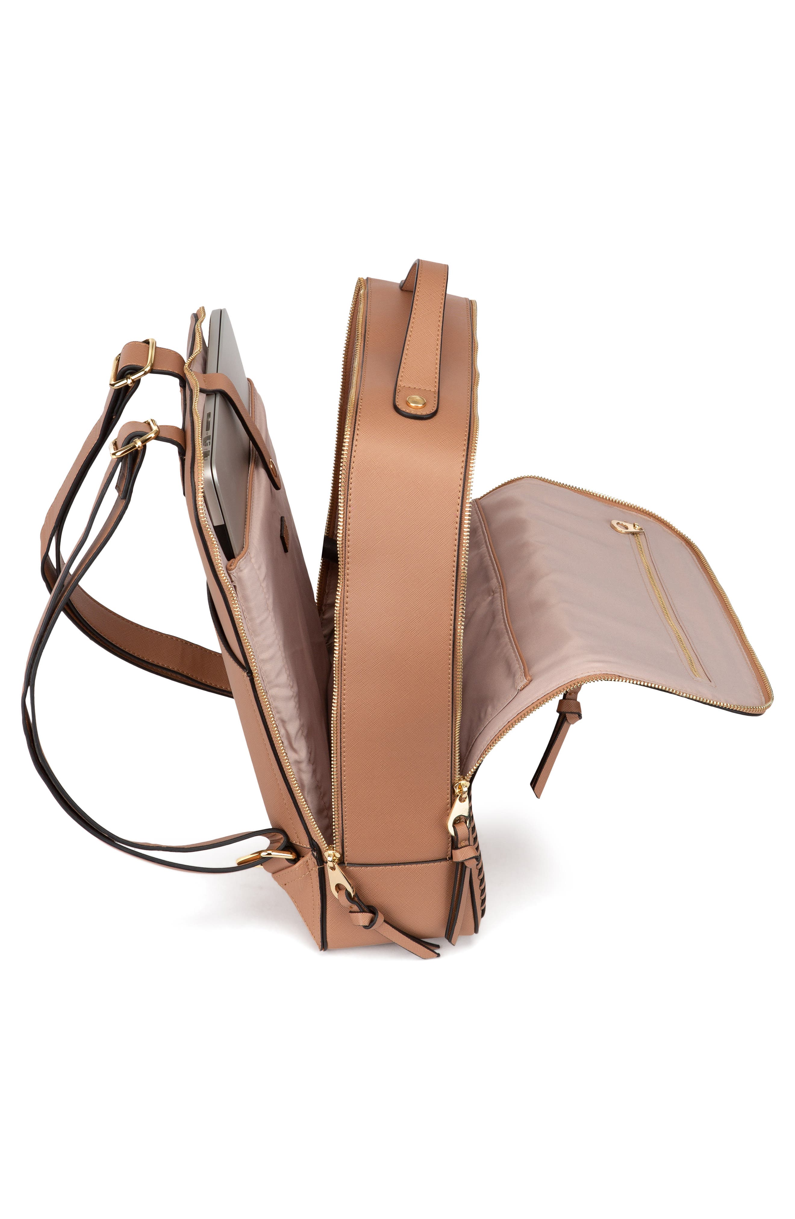 CALPAK Kaya Faux Leather Laptop Backpack, Alternate, color, Caramel