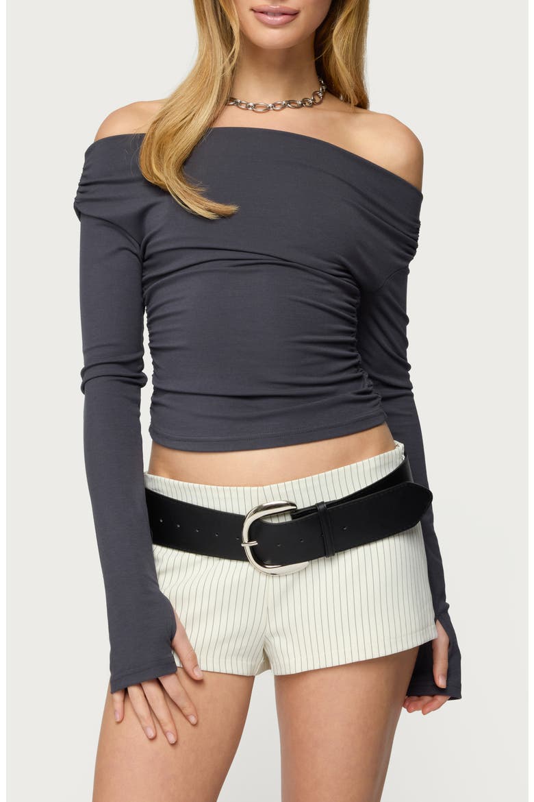 Milane Ruched Off the Shoulder Top, Main, color, DARK-GRAY