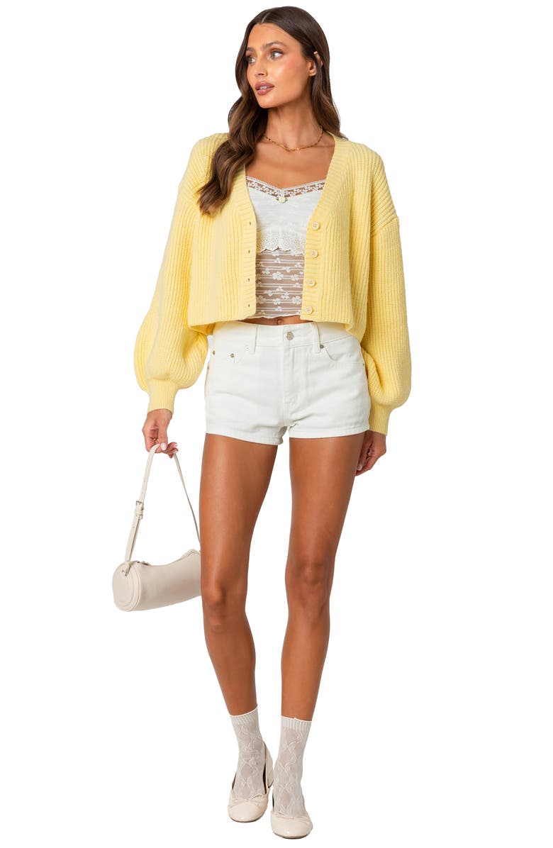 EDIKTED Sabrina Bishop Sleeve Crop Cardigan, Alternate, color, Yellow