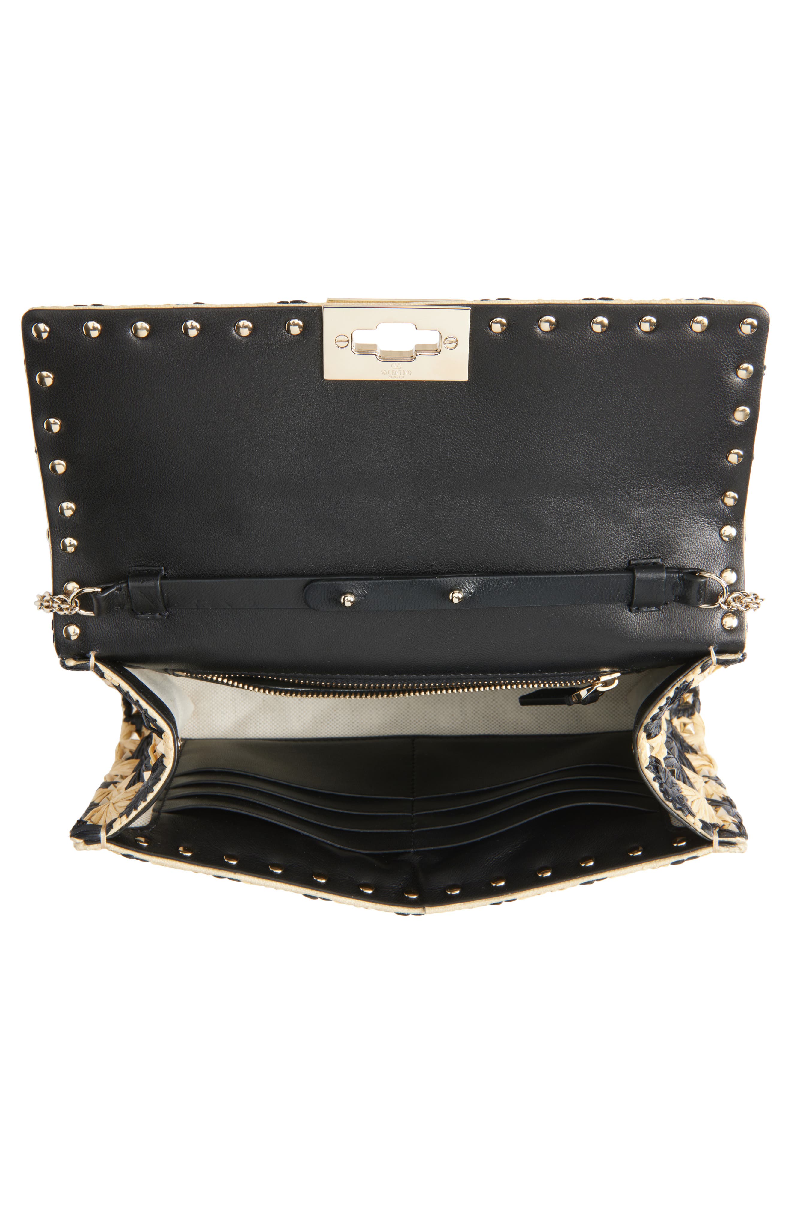 Valentino Garavani Rockstud Spike Check Raffia Shoulder Bag, Alternate, color, 