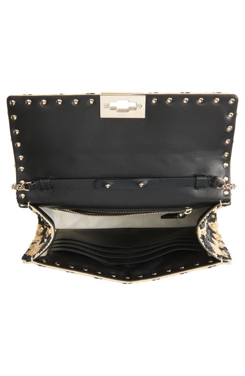 Valentino Garavani Rockstud Spike Check Raffia Shoulder Bag In Natural/black