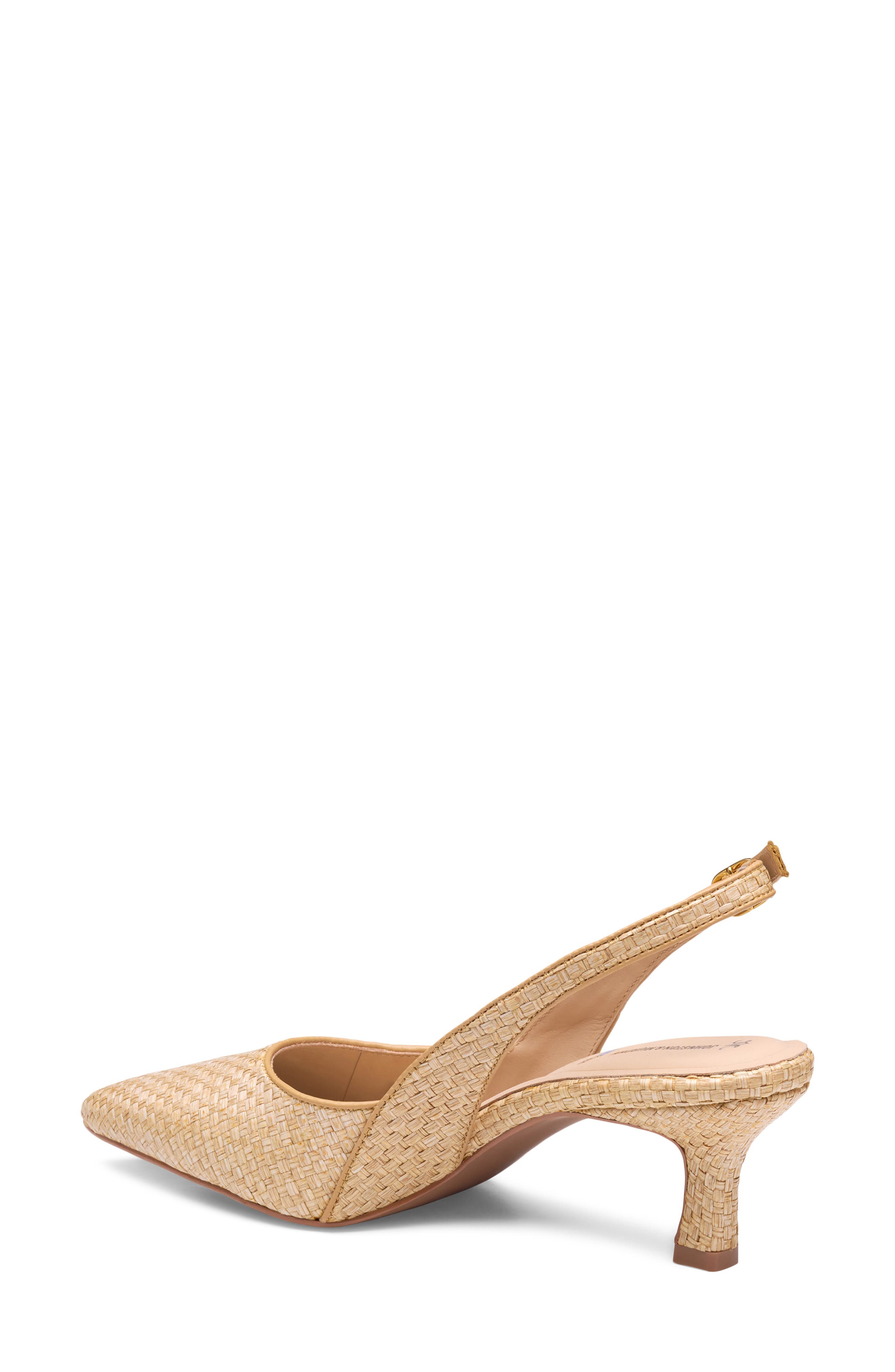 Johnston & Murphy Lindsey Slingback Pointed Toe Kitten Heel Pump, Alternate, color, Natural Raffia