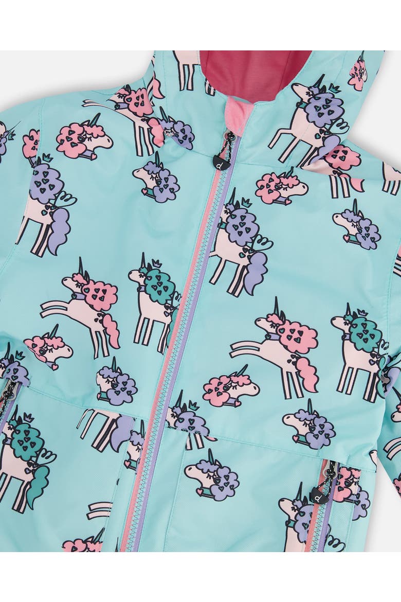 3-in-1 Two-Piece Mid-Season Outerwear with Solid Pants Set, Alternate, color, Blue Unicorn Print