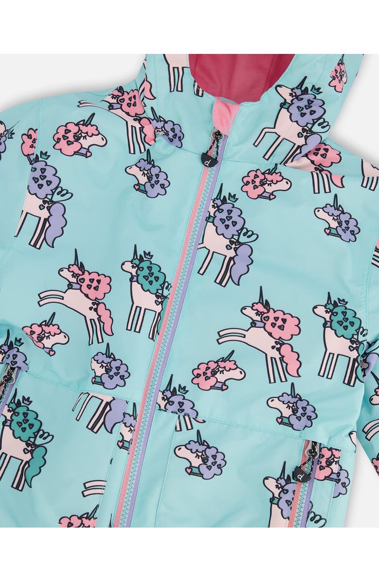 Deux par Deux 3-in-1 Two-Piece Mid-Season Outerwear with Solid Pants Set, Alternate, color, Blue Unicorn Print