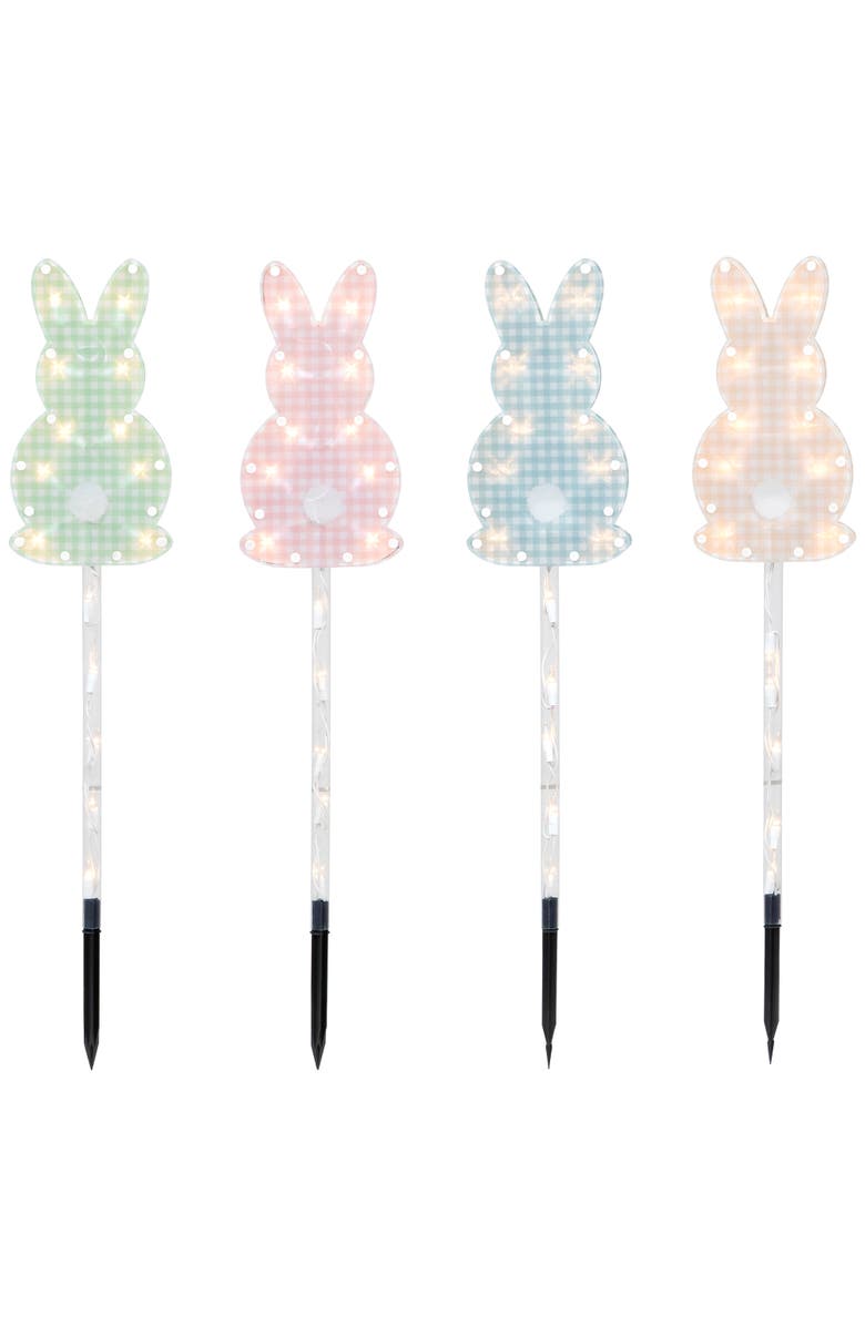 Northlight Lighted Plaid Easter Bunny Outdoor Pathway Markers - 28.5" - Set of 4, Main, color, Black