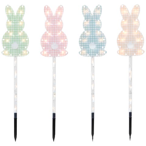 Lighted Plaid Easter Bunny Outdoor Pathway Markers - 28.5" - Set of 4