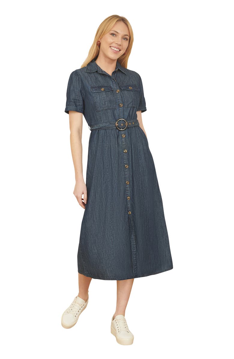 Yumi Chambray Denim Utility Midi Shirt Dress, Main, color, Blue