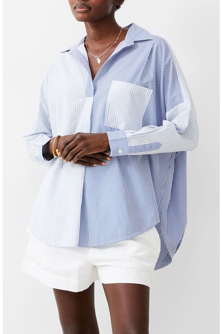 Mixed Stripe Popover Shirt, Main, color, LIGHT LINEN NAVY