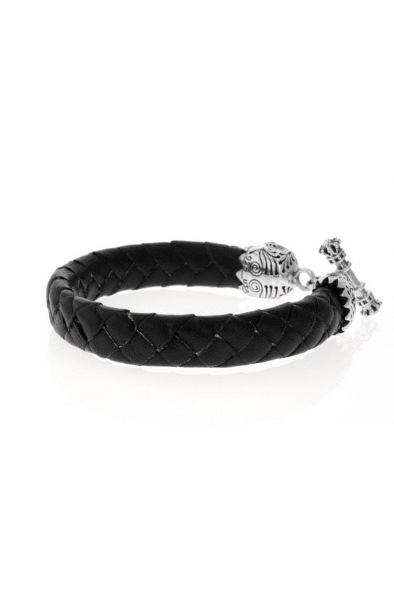 King Baby Studio Leather Braid Bracelet with Day of the Dead Skull, Alternate, color, Silver