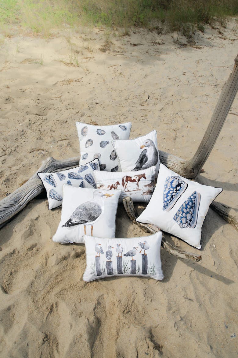 Horseshoe Crab Coastal Beach Shells Embroidered Throw Pillow, 18" x 18", Alternate, color, Brown