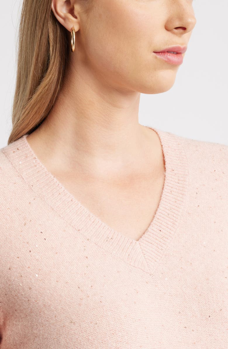 Caslon<sup>®</sup> Sequin V-Neck Sweater, Alternate, color, Pink Smoke