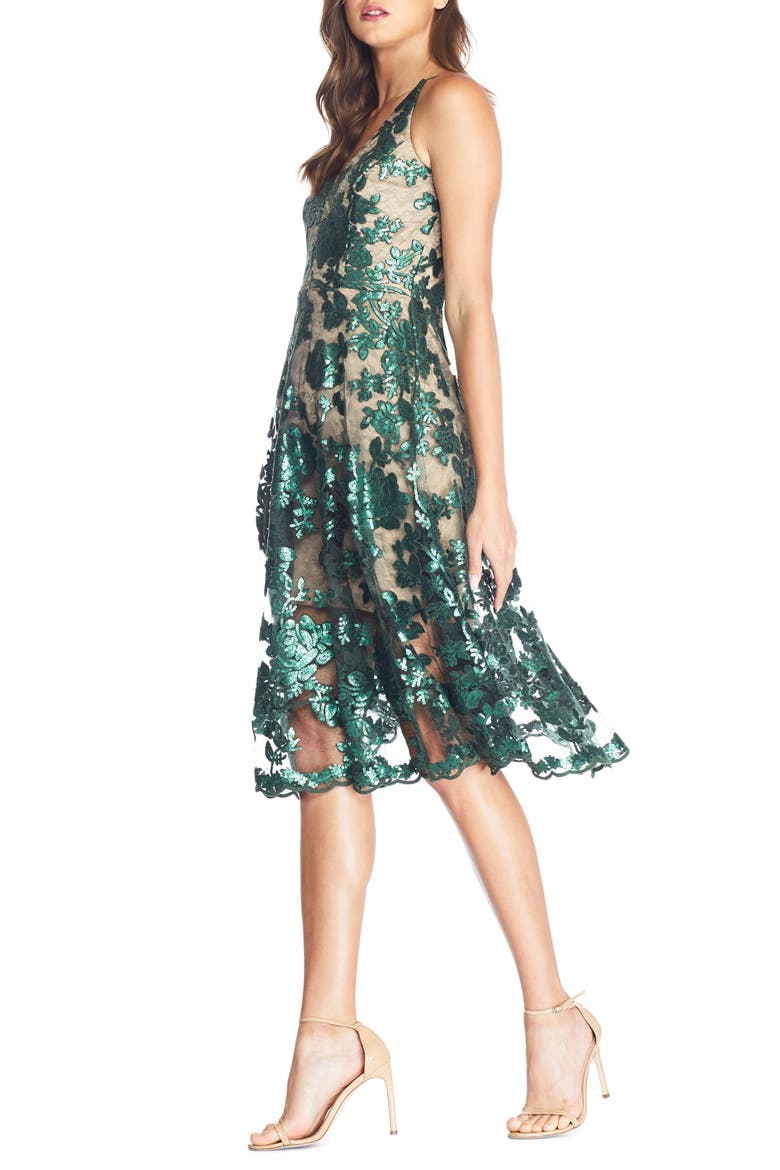 Maria Embellished Fit & Flare Dress, Alternate, color, OLIVE/ NUDE