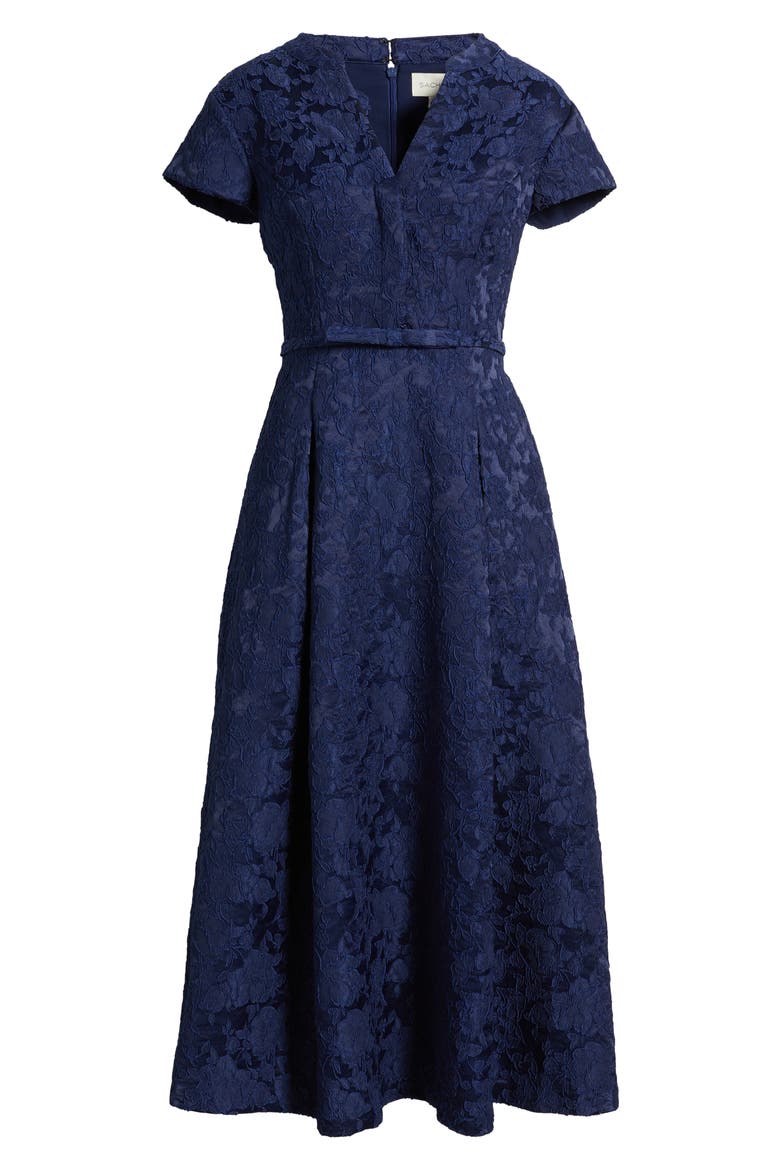 Hanna Floral Cloqué Cocktail Midi Dress, Alternate, color, WASHED INDIGO