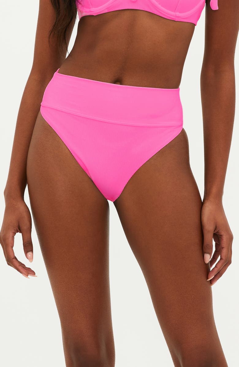 Beach Riot Highway High Waist Bikini Bottoms, Main, color, Neon Pink