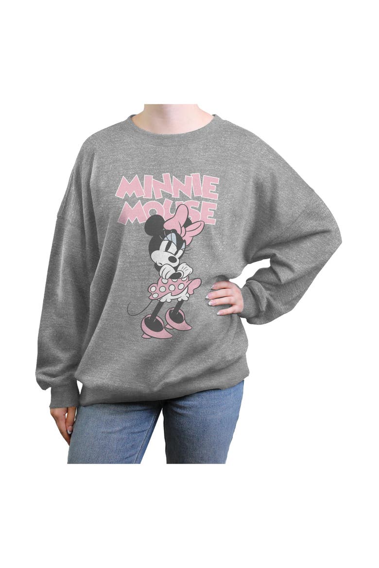 Junior's Minnie Mouse Sassy Attitude Pose  Sweatshirt, Main, color, Heather Gray