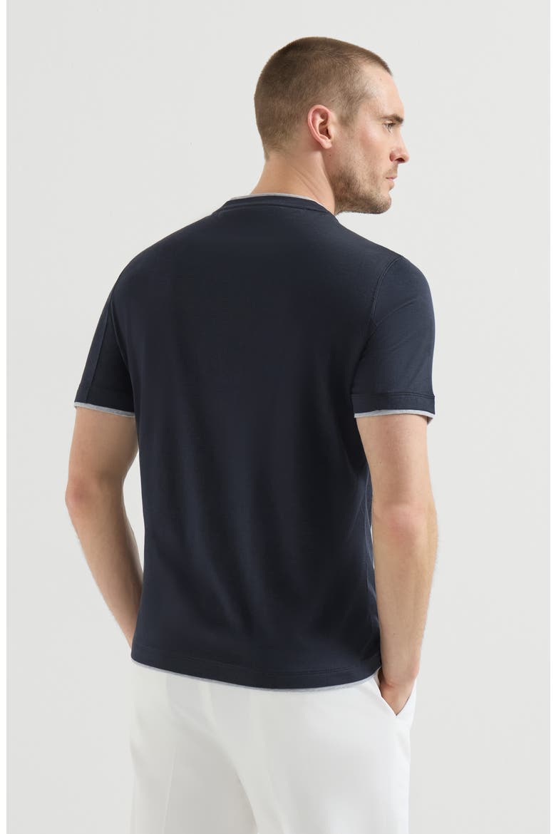 Silk and cotton lightweight jersey crew neck T-shirt with faux-layering, Alternate, color, Cobalt