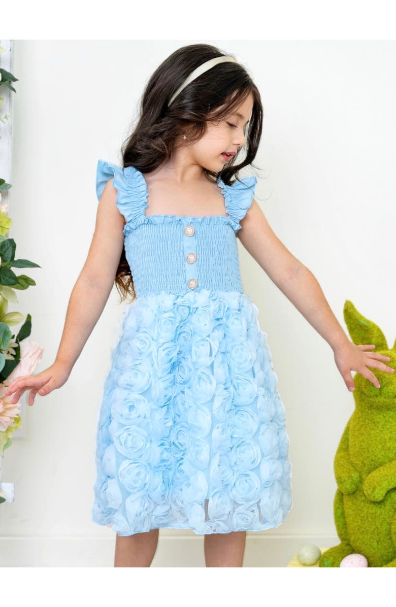 Mia Belle Girls Bluebell Bloom Pearl Button Rosette Tulle Dress, Alternate, color, Blue