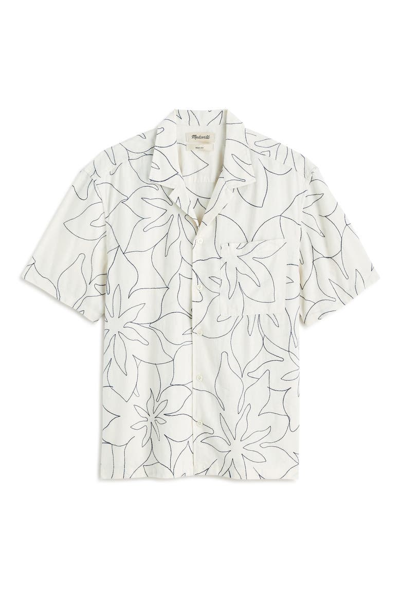 Easy Embroidered Short-Sleeve Shirt, Alternate, color, ANTIQUE CREAM