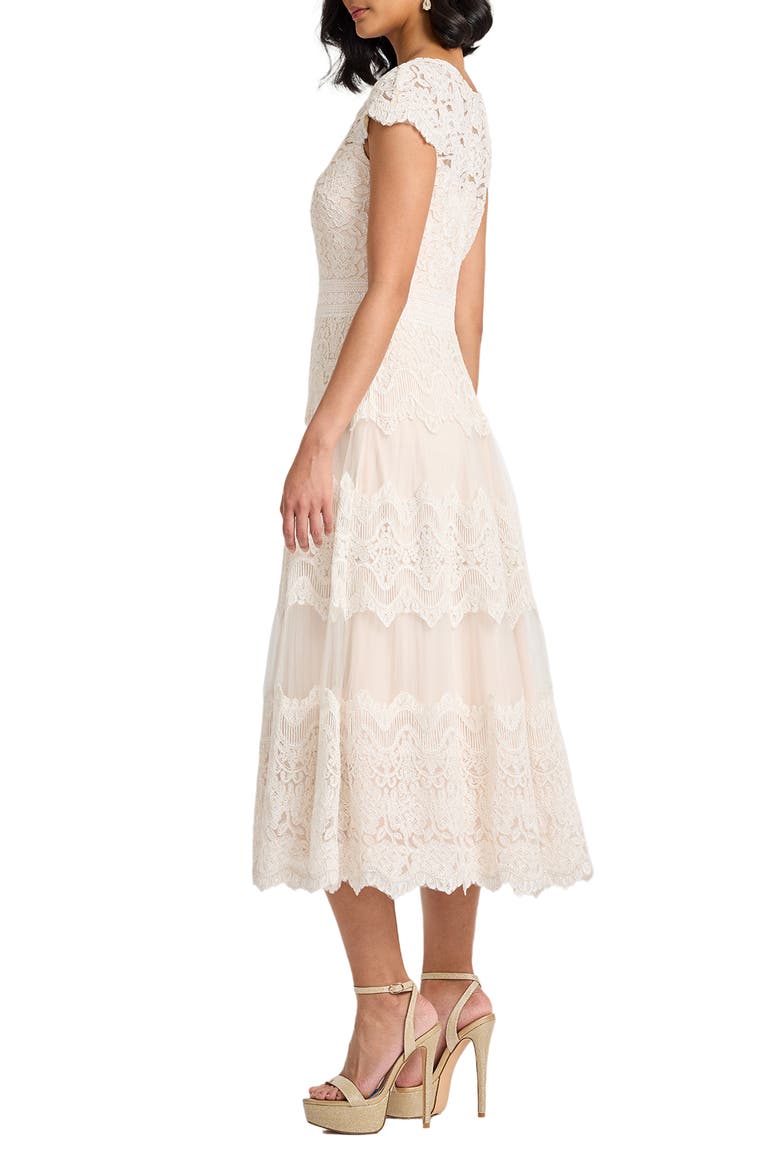Lace & Mesh Midi Dress, Alternate, color, IVORY/ PETAL