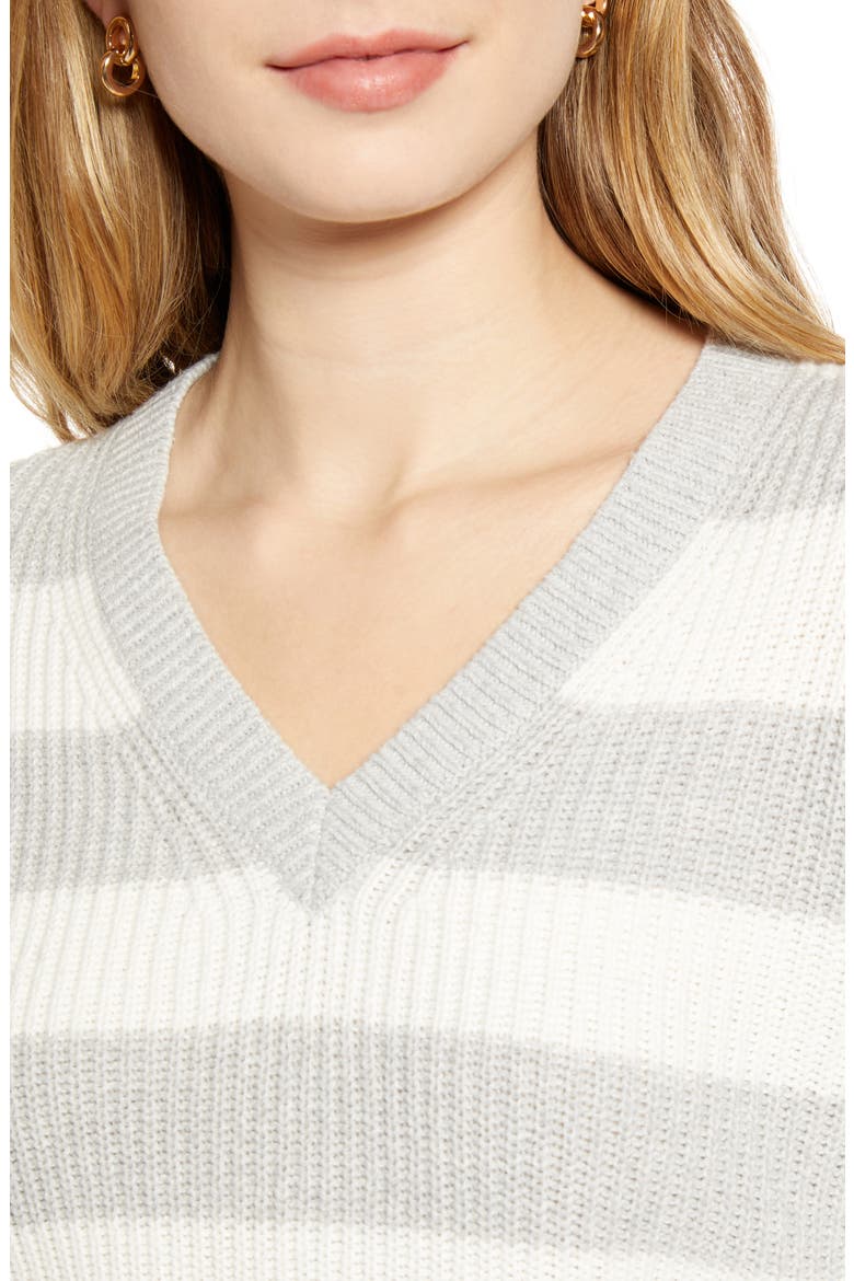 Cotton & Wool Blend Shaker Sweater, Alternate, color, GREY HTR- IVORY MINI RUGBY STP