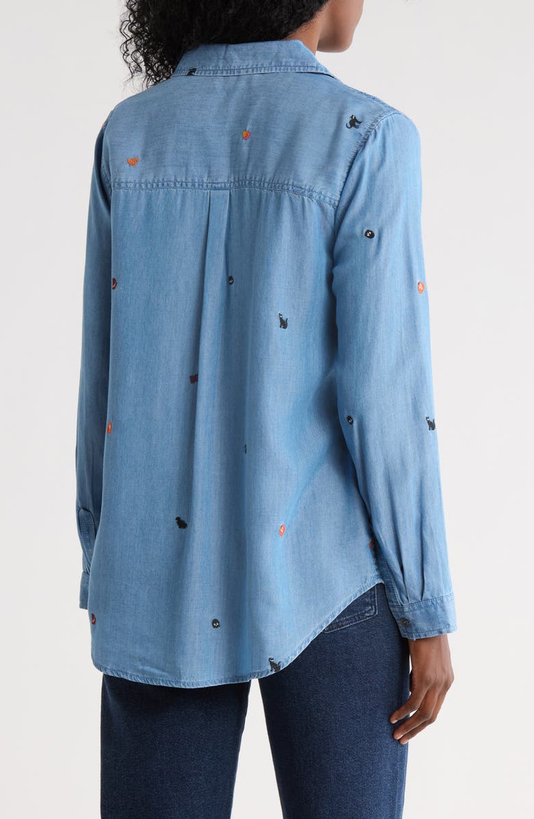 beachlunchlounge Kayden Embroidered Button-Up Shirt, Alternate, color, Cat Tricks