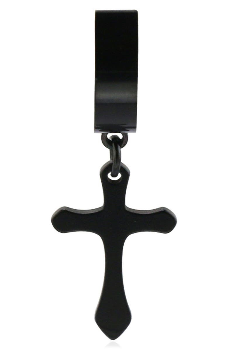 REBL Cross Drop Huggie Hoop Earrings, Alternate, color, Black